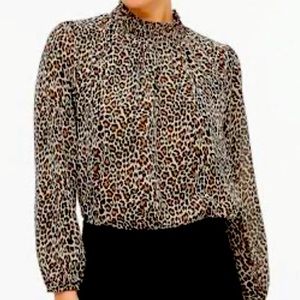 NWT J.CREW LEOPARD SMOCKED TOP SIZE L